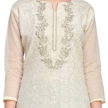 Cream Embroidered Cotton Salwar With Dupatta 4