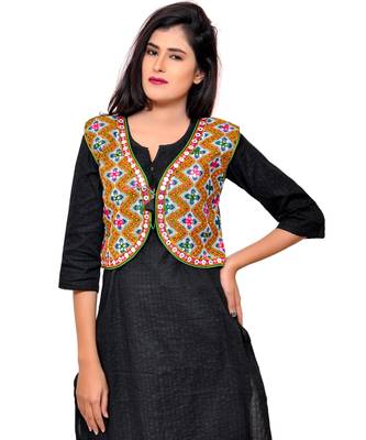 Black Kutchi Embroidered Cotton Blend Short Jacket Women Ethnic Wear 1