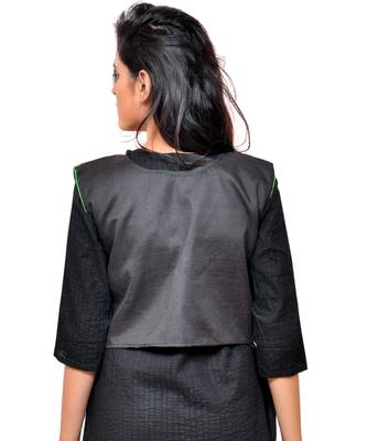 Black Kutchi Embroidered Cotton Blend Short Jacket Women Ethnic Wear 2
