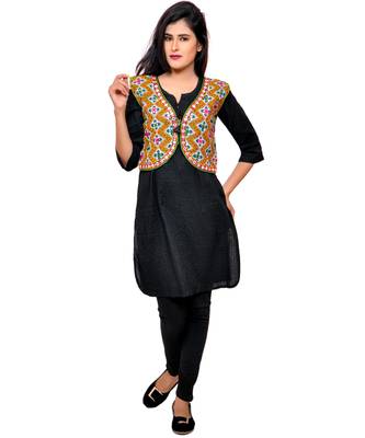 Black Kutchi Embroidered Cotton Blend Short Jacket Women Ethnic Wear 3