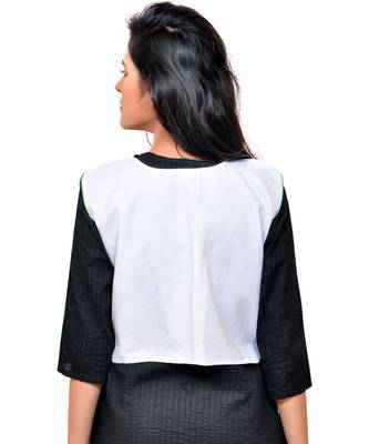 White Kutchi Embroidered Cotton Blend Short Jacket Women Ethnic Wear 3