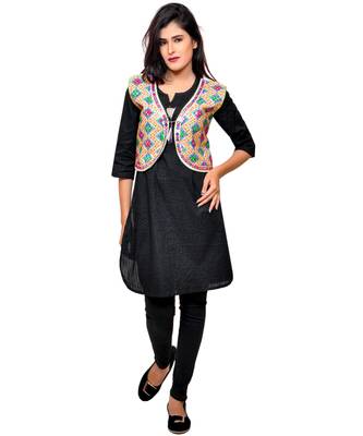 White Kutchi Embroidered Cotton Blend Short Jacket Women Ethnic Wear 4