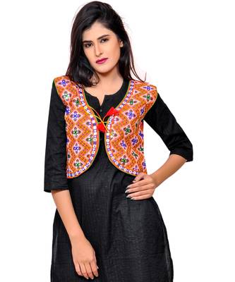 Red Kutchi Embroidered Cotton Blend Short Jacket Women Ethnic Wear 2