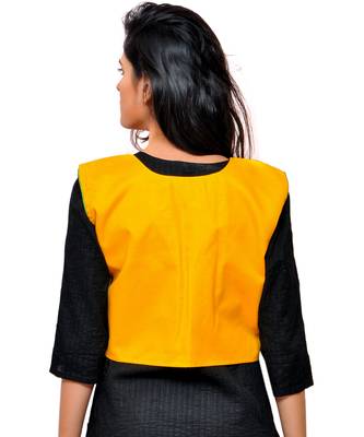 Yellow Kutchi Embroidered Cotton Blend Short Jacket Women Ethnic Wear 3