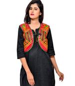 Black Kutchi Embroidered Cotton Blend Short Jacket Women Ethnic Wear