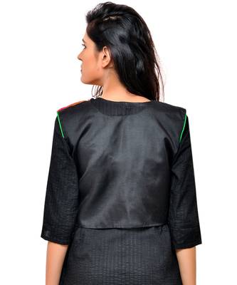 Black Kutchi Embroidered Cotton Blend Short Jacket Women Ethnic Wear 3