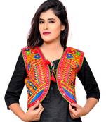 Red Kutchi Embroidered Cotton Blend Short Jacket Women Ethnic Wear