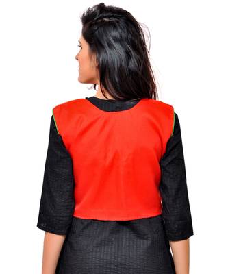 Red Kutchi Embroidered Cotton Blend Short Jacket Women Ethnic Wear 3