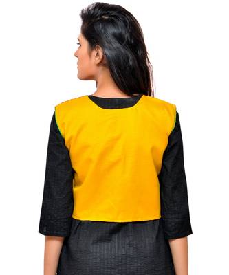 Yellow Kutchi Embroidered Cotton Blend Short Jacket Women Ethnic Wear 3