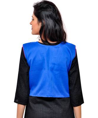Blue Kutchi Embroidered Cotton Blend Short Jacket Women Ethnic Wear 2