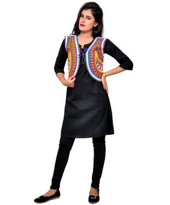Blue Kutchi Embroidered Cotton Blend Short Jacket Women Ethnic Wear 3