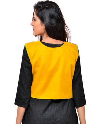 Yellow Kutchi Embroidered Cotton Blend Short Jacket Women Ethnic Wear 3