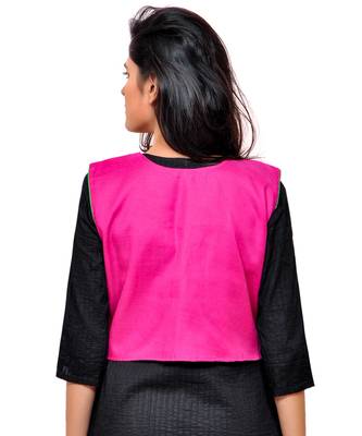 Pink Kutchi Embroidered Cotton Blend Short Jacket Women Ethnic Wear 2