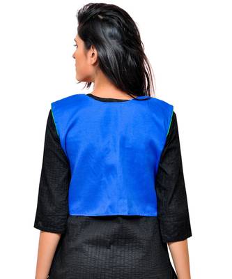 Blue Kutchi Embroidered Cotton Blend Short Jacket Women Ethnic Wear 3