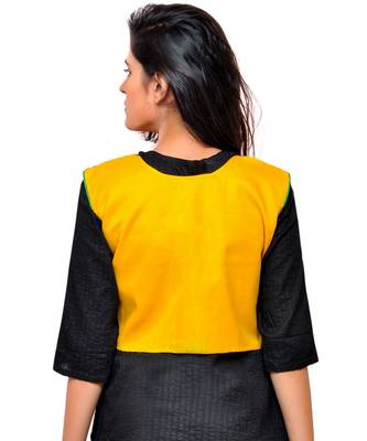 Yellow Kutchi Embroidered Cotton Blend Short Jacket Women Ethnic Wear 3