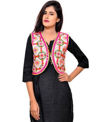 White Kutchi Embroidered Cotton Blend Short Jacket Women Ethnic Wear 1