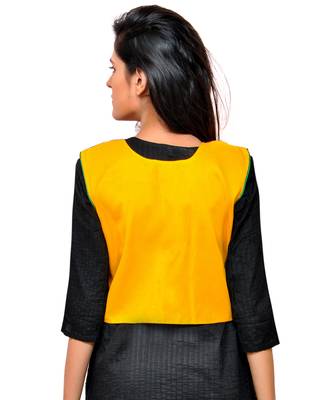 Yellow Kutchi Embroidered Cotton Blend Short Jacket Women Ethnic Wear 2