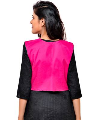 Pink Kutchi Embroidered Cotton Blend Short Jacket Women Ethnic Wear 3