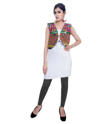 Black Kutchi Embroidered Cotton Blend Short Jacket Women Ethnic Wear 3