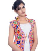 White Kutchi Embroidered Dupion Silk Waist Length Jacket Women Ethnic Wear