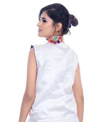 White Kutchi Embroidered Dupion Silk Waist Length Jacket Women Ethnic Wear 3