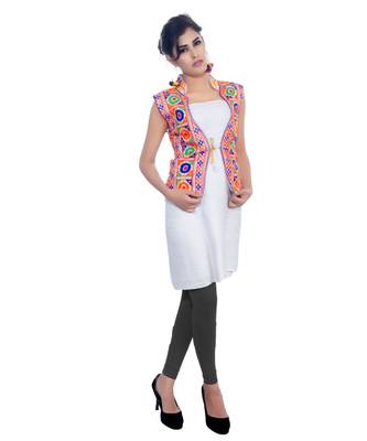 Red Kutchi Embroidered Dupion Silk Waist Length Jacket Women Ethnic Wear 1