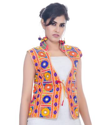 Red Kutchi Embroidered Dupion Silk Waist Length Jacket Women Ethnic Wear 2