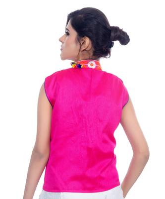Pink Kutchi Embroidered Dupion Silk Waist Length Jacket Women Ethnic Wear 3