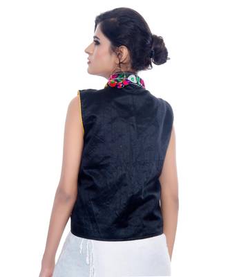 Black Kutchi Embroidered Dupion Silk Waist Length Jacket Women Ethnic Wear 3