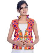 Red Kutchi Embroidered Dupion Silk Waist Length Jacket Women Ethnic Wear