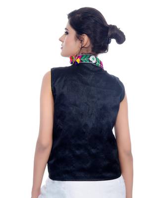 Black Kutchi Embroidered Dupion Silk Waist Length Jacket Women Ethnic Wear 2