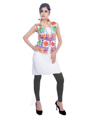 White Kutchi Embroidered Dupion Silk Waist Length Jacket Women Ethnic Wear 3