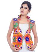 Red Kutchi Embroidered Dupion Silk Waist Length Jacket Women Ethnic Wear