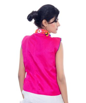 Pink Kutchi Embroidered Dupion Silk Waist Length Jacket Women Ethnic Wear 3