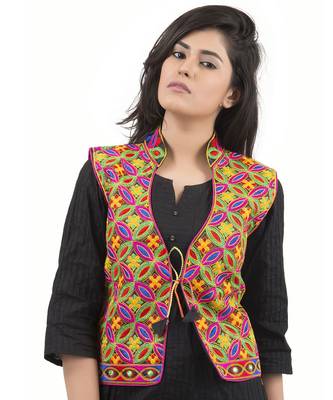 Black Kutchi Embroidered Dupion Silk Waist Length Jacket Women Ethnic Wear 1