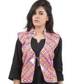 White Kutchi Embroidered Dupion Silk Waist Length Jacket Women Ethnic Wear