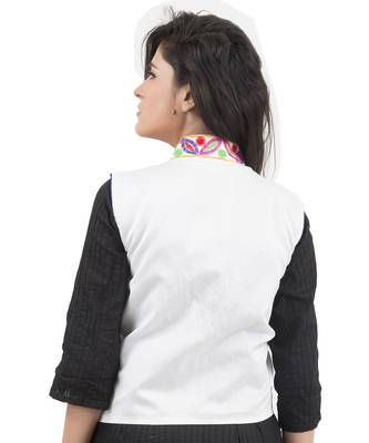 White Kutchi Embroidered Dupion Silk Waist Length Jacket Women Ethnic Wear 2