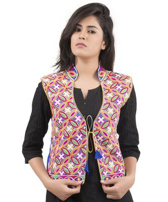 Blue Kutchi Embroidered Dupion Silk Waist Length Jacket Women Ethnic Wear 1