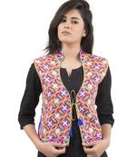 Blue Kutchi Embroidered Dupion Silk Waist Length Jacket Women Ethnic Wear