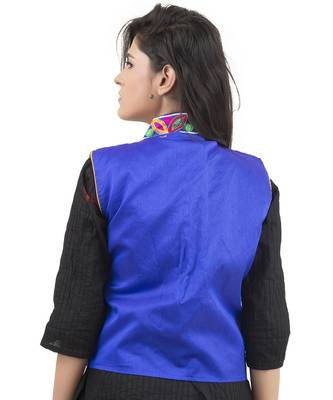 Blue Kutchi Embroidered Dupion Silk Waist Length Jacket Women Ethnic Wear 3
