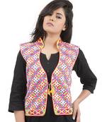 Yellow Kutchi Embroidered Dupion Silk Waist Length Jacket Women Ethnic Wear