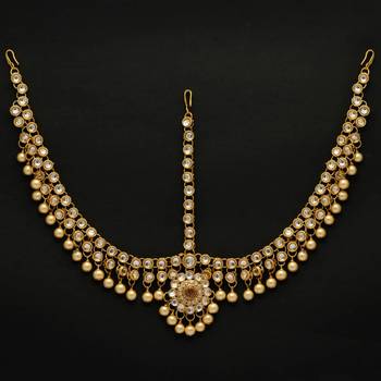 Gold and White Color Imitation Pearl and Kundan Work Matha Patti 2