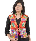 Red Kutchi Embroidered Dupion Silk Waist Length Jacket Women Ethnic Wear