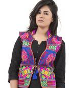 Blue Kutchi Embroidered Dupion Silk Waist Length Jacket Women Ethnic Wear
