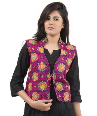 Black Kutchi Embroidered Dupion Silk Waist Length Jacket Women Ethnic Wear 1
