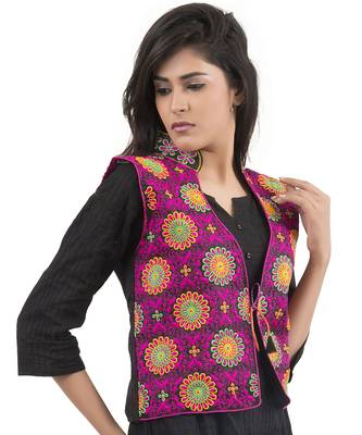 Black Kutchi Embroidered Dupion Silk Waist Length Jacket Women Ethnic Wear 3