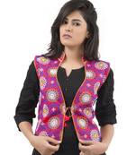Red Kutchi Embroidered Dupion Silk Waist Length Jacket Women Ethnic Wear