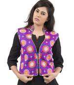 Blue Kutchi Embroidered Dupion Silk Waist Length Jacket Women Ethnic Wear