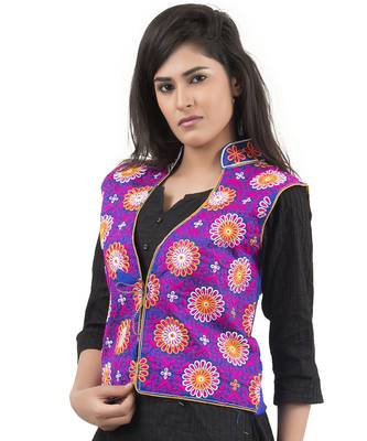 Blue Kutchi Embroidered Dupion Silk Waist Length Jacket Women Ethnic Wear 2