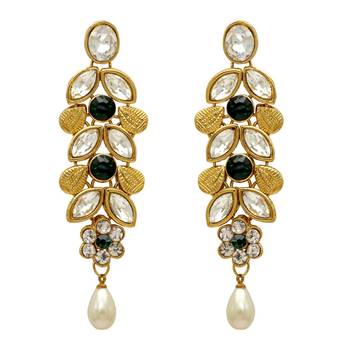 Green Color Kundan Earrings For Girls And Women 1